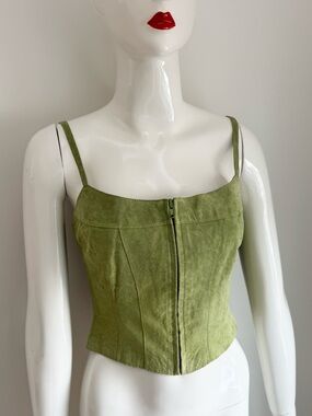 Vintage BEBE Suede Leather Zip-Front Corset Bustier Top